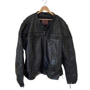 100% Leather First Classics Men’s Zip Up Motorcycle Biker Black Jacket Coat 5X